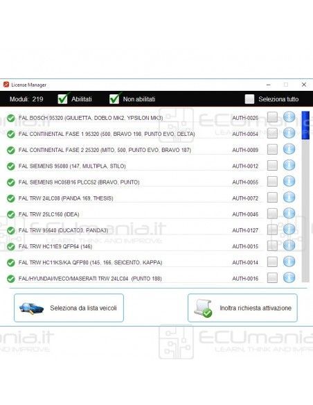 Software para la cancelación de códigos de avería almacenados por módulos de control electrónico AIRBAG, versión 5.xx con más de 2600 soluciones multimarca. El programa es modular y permite la compra de activaciones individuales. Siempre actualizable online, incluye fotos e instrucciones para algunos tipos de centralitas.