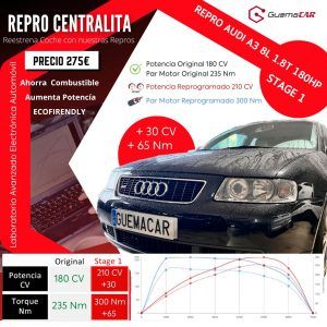 Repro Centralita Audi A3 8l 1.8T 180CV pasa a 210 +30 CV ✅ PAR Motor de 350 a 415 Nm +65 ✅ Repro Centralita Stage 1 Precio 275€ + IVA
