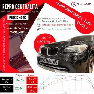 🏁 Repro Centralita BMW Serie 1 118d 136CV pasa a 180 +44 CV ✅ PAR Motor de 320 a 400 Nm +80 ✅ Repro Centralita Stage 1 Precio 405€ + IVA