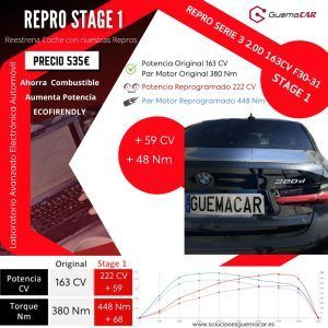 Repro 𝗕𝗠𝗪 𝗙𝟯𝟬-𝟯𝟭 𝟮.𝟬𝗗 𝟭𝟲𝟯 𝗖𝗩 𝗦𝗧𝗔𝗚𝗘 𝟭 pasa de 163 CV a 222 +59 CV ✅ PAR Motor de 380 a 448 Nm +40. Soluciones GuemaCAR Laboratorio Avanzado Electrónica Automóvil Madrid