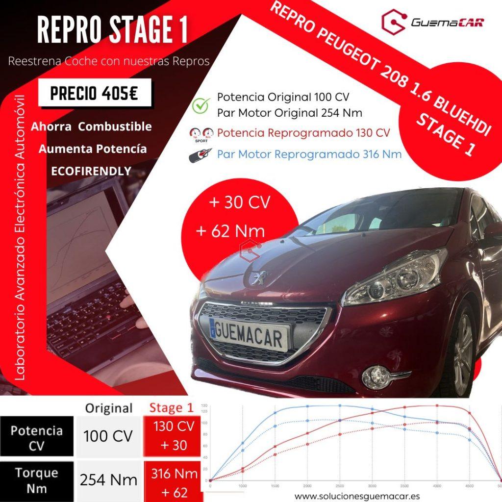Repro Phase One Repro Centralita Stage1 Peugeot 208 1.6 BlueHDi By GuemaCAR