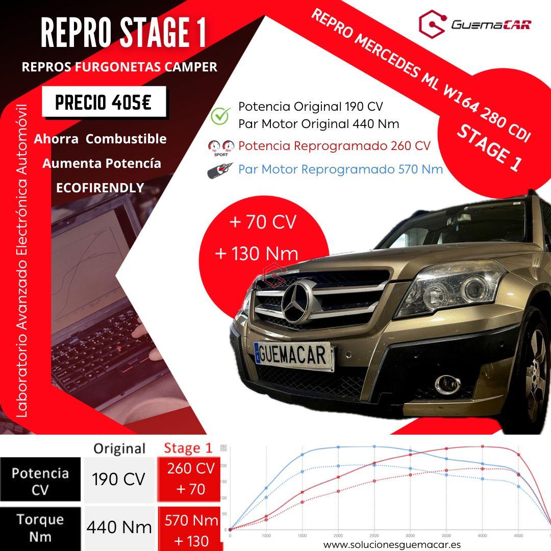 Reprogramación CentralitaMercedes ML W164 280 CDi 190 CV pasa a 260 +70CV ✅ PAR 440 a 570 Nm +130 ✅ Repros Centralitas + Potencia - Consumo Soluciones GuemaCAR Laboratorio Avanzado Electrónica Automótriz