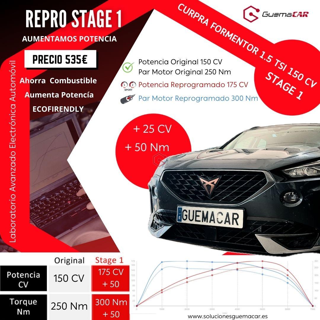 Reprogramación Centralita Stage1 Cupra Formentor 150 CV pasa a 175 +25CV ✅ PAR 250 a 300 Nm +50 ✅ Repros Centralitas + Potencia - Consumo