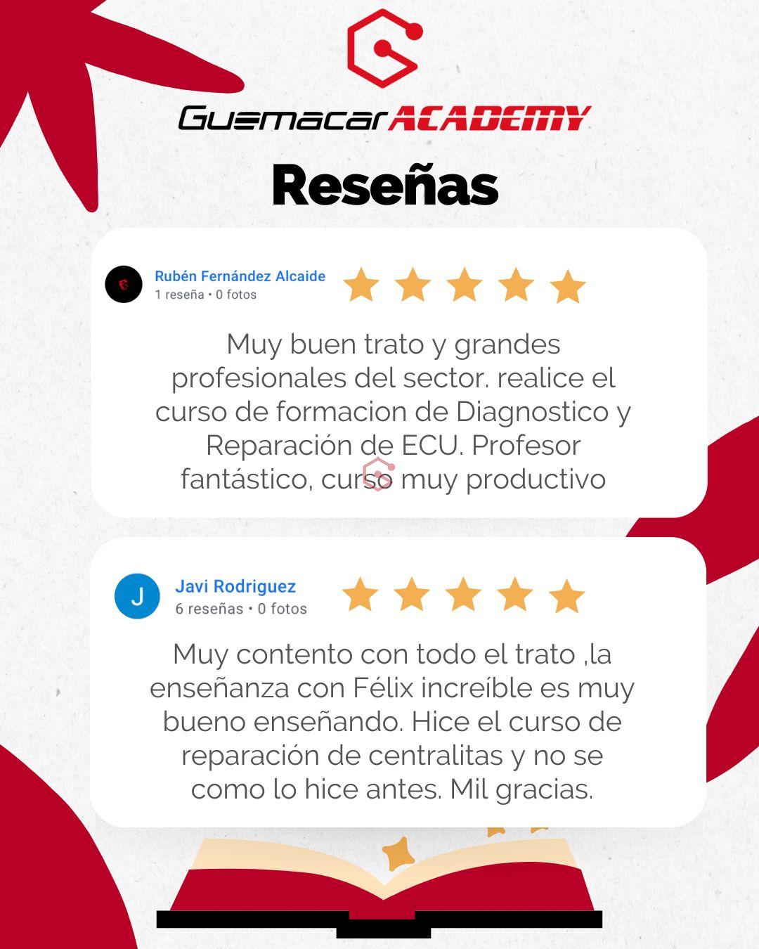 Opiniones Curso Reparación Centralitas ECU opiniones de Google de alumnos que han realizado el curso de ECU en GuemaCAR Academy