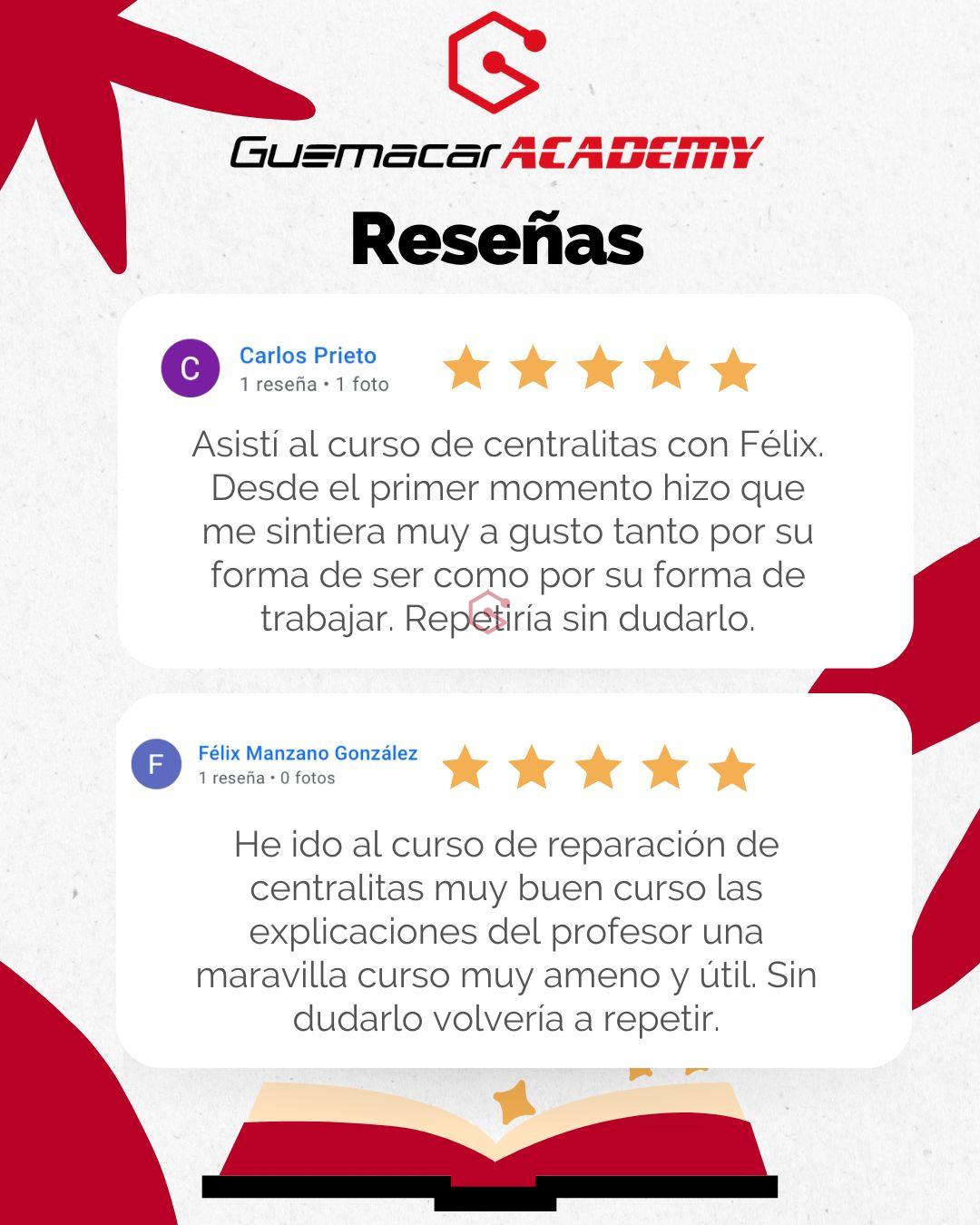 Opiniones Curso Reparación Centralitas ECU opiniones de Google de alumnos que han realizado el curso de ECU en GuemaCAR Academy