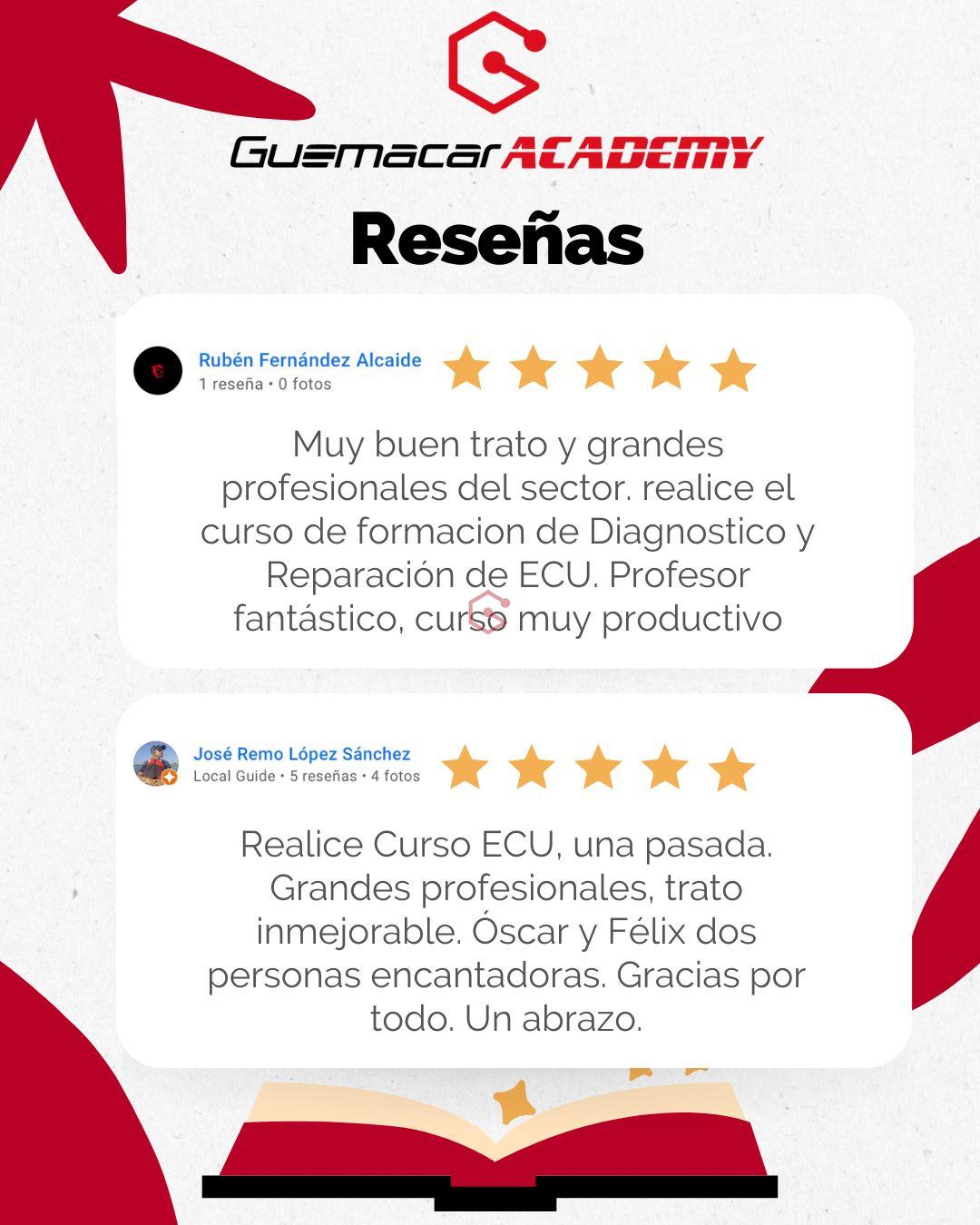 Opiniones Curso Reparación Centralitas ECU opiniones de Google de alumnos que han realizado el curso de ECU en GuemaCAR Academy
