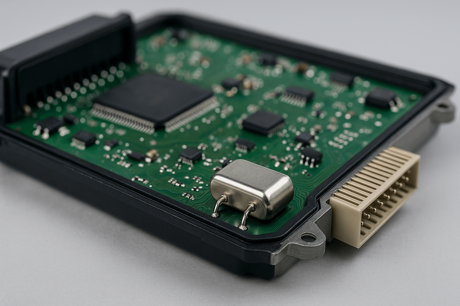 🔄 El Cristal Oscilador en la ECU del Automóvil: El compás invisible del cerebro electrónico del motor En cada ECU (Unidad de Control Electrónico), hay un pequeño componente que no genera errores OBD, no se quema fácilmente, ni da síntomas evidentes, pero cuya ausencia o fallo deja al vehículo completamente inútil. Ese componente es el cristal oscilador o oscilador de cuarzo, también conocido como el "reloj" del microprocesador. Sin él, no hay instrucciones, no hay tiempos, no hay vida digital. 🧠 ¿Qué función cumple el cristal oscilador en una ECU? El microprocesador de la ECU necesita una señal de reloj constante y precisa para ejecutar instrucciones. Esa señal es generada por el cristal oscilador. Su función es esencialmente marcar el ritmo interno del procesador: la frecuencia con la que realiza lecturas, cálculos, envía datos o activa salidas. Sin reloj, el micro no puede hacer absolutamente nada. Ni siquiera "sabe" que debe arrancar. Esto incluye: La sincronización de módulos de red CAN, LIN, K-Line El control preciso de inyección y encendido Tiempos para PWM, control de sensores, funciones de diagnóstico, etc. ⌛ ¿Cómo funciona un cristal oscilador? Se basa en el principio de la piezoelectricidad: cuando se aplica una corriente alterna a una pieza de cuarzo cortada en una forma específica, esta vibra a una frecuencia natural muy precisa (resonancia). Esas vibraciones son convertidas en una señal de reloj eléctrica que puede tener desde unos pocos kilohertz hasta decenas de megahertz. La mayoría de las ECUs automotrices usan cristales de 4 MHz a 40 MHz, dependiendo del micro y el sistema. ⚙️ Tipos de osciladores presentes en ECUs Cristales pasivos + circuito de oscilación interno del micro Necesitan capacitores externos (normalmente entre 10 y 22 pF) Alta precisión, pero sensibles a ruido o temperatura Osciladores activos Encapsulan internamente un cristal + circuito oscilador + buffer de salida Más robustos y resistentes a interferencias Salida en forma de onda cuadrada, ya lista para el micro Osciladores cerámicos (menos comunes en ECU) Menos precisos, más baratos, típicos en módulos de confort o redes secundarias RTC (Reloj en tiempo real) Oscilador secundario de 32.768 kHz, usado para mantener hora/datos cuando la ECU está en reposo 🧩 ¿Dónde se encuentra el cristal dentro de la ECU? Normalmente cerca del microprocesador principal (MCU), ya que su señal se enruta directamente a las entradas de reloj (XTAL1/XTAL2). Se presenta como un encapsulado metálico pequeño (SMD o tipo DIP cilíndrico), marcado con su frecuencia: por ejemplo, "8.000" o "24.576". En algunas ECU modernas, puede estar integrado dentro de un encapsulado junto a otros chips del sistema de gestión de energía o temporización. ⚠️ Síntomas cuando falla el cristal oscilador Un fallo del cristal puede ser intermitente o permanente, y sus síntomas son difíciles de rastrear si no se tiene experiencia en laboratorio: 🧯 Síntomas típicos: ECU completamente "muerta" (sin comunicación, sin encendido, sin relé principal) El coche no arranca y no responde al OBD No hay señal en la red CAN, como si el módulo estuviera desconectado Fallas en frío o tras vibraciones fuertes, típicas de cristales fisurados En algunos casos, fallos intermitentes o resets aleatorios del procesador 🛠️ Diagnóstico del cristal oscilador en laboratorio En Soluciones GuemaCAR, este es uno de los primeros puntos que verificamos al recibir una ECU aparentemente muerta. 🔍 Procedimiento: Osciloscopio: Comprobamos la frecuencia de oscilación directamente en los pines del micro Una oscilación inestable o ausente indica fallo del cristal o del circuito asociado Medición de capacitores de carga: Valores incorrectos pueden impedir el inicio de la oscilación Verificación de alimentación y tierra del micro: El oscilador no arranca si el micro no está correctamente alimentado Reemplazo preventivo / test A/B: Montamos un cristal equivalente en placa de prueba y observamos si la ECU revive Test de temperatura: Aplicamos frío o calor (spray congelante o aire caliente) para ver si el cristal falla con el cambio térmico 🔄 Ejemplos reales en laboratorio 🔧 Hemos visto ECU Bosch EDC15 con cristales SMD fisurados internamente, donde el fallo solo ocurría por la mañana en clima frío. 🔧 En una Siemens SID804, la frecuencia de reloj estaba desplazada, causando errores erráticos en CAN y reinicios del micro cada 2 segundos. 🔧 En varios modelos PSA con ECUs Valeo, un mal capacitor de carga impedía que el cristal de 16 MHz arrancara al dar contacto. 🧰 Reparación profesional del reloj de la ECU Cuando detectamos un fallo de oscilador, realizamos: ✅ Sustitución del cristal por otro de grado automotriz, de misma frecuencia y tolerancia ✅ Revisión y sustitución de capacitores asociados ✅ Verificación de integridad de las pistas de reloj ✅ En casos avanzados, instalación de osciladores activos para mayor estabilidad ✅ Y si la entrada de reloj del micro está dañada, hacemos reballing o sustitución del chip completo 🧠 ¿Por qué no da DTC si falla? Porque si el reloj no funciona, el microprocesador nunca llega a ejecutarse. No hay ciclo de arranque, no se activan sensores, no hay red CAN, y por tanto, no se genera ningún DTC. Por eso, muchas ECUs con fallo de oscilador llegan como "muertas" al taller, y solo un laboratorio especializado puede revivirlas. ✅ Conclusión El cristal oscilador es uno de los componentes más discretos y a la vez más vitales de una ECU. Su fallo no se ve, no se oye y no deja errores... pero congela el cerebro de tu coche en silencio. En Soluciones GuemaCAR, contamos con el conocimiento, las herramientas y la experiencia para detectar y reparar este tipo de averías invisibles que marcan la diferencia entre una ECU condenada y una reparada con éxito.