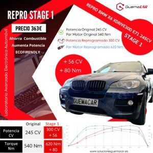 Reprogramación Centralita Stage1 BMW x6 xDrive30d e71 245cv pasa a 300 +55CV ✅ PAR 540 a 620 Nm +80 ✅ Repros Centralitas + Potencia - Consumo Solucione GuemaCAR Repros Centralitas en Laboratorio Electrónica Automotriz