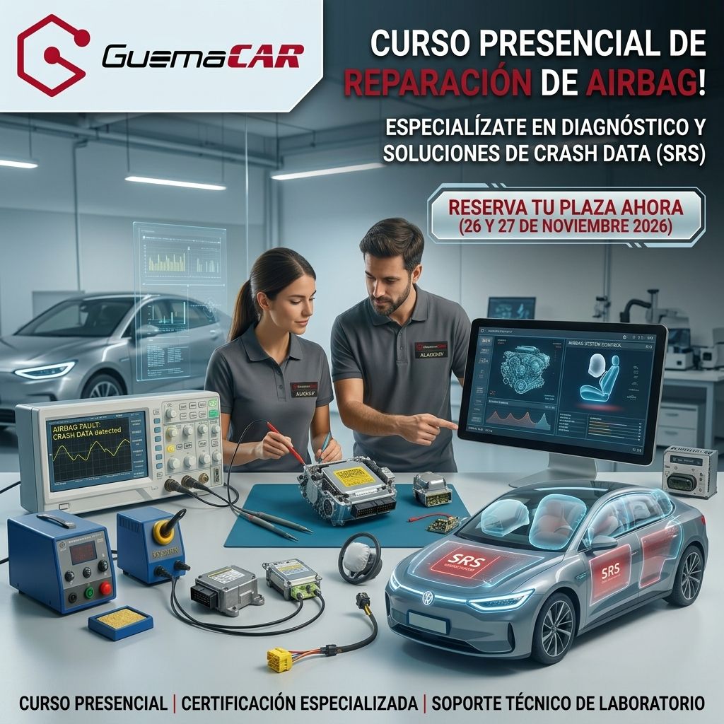 Aprovecha la vuelta al cole y especialízate en reparación y reset de centralitas Airbag (Crash Data) en Madrid los días 26 y 27 de Noviembre. 100% práctico, grupo reducido. ¡Solo quedan 4 plazas! Bonificable FUNDAE.