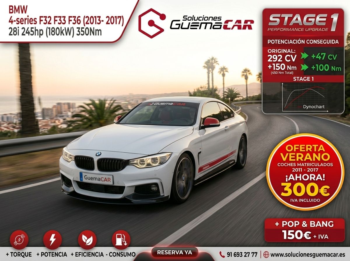 REPROGRAMACIÓN DE CENTRALITA STAGE 1 BMW SERIE 4 (F32 / F33 / F36) 428I 245 CV Oferta 300€ IVA Incluido Coches MAtriculados desde 2011 a 2018, de 2018 a a actulidad 350€, coches matriculados hasta 2010 ofeta reprogramcion centralitas 250€